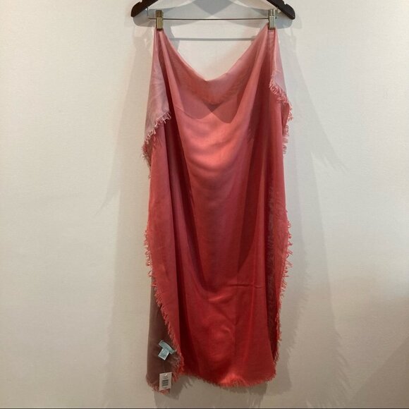 CELESTE Coral Warm Grey Beige Ombre Fringed  Large Shawl Scarf Cashmere Blend - Picture 3 of 5